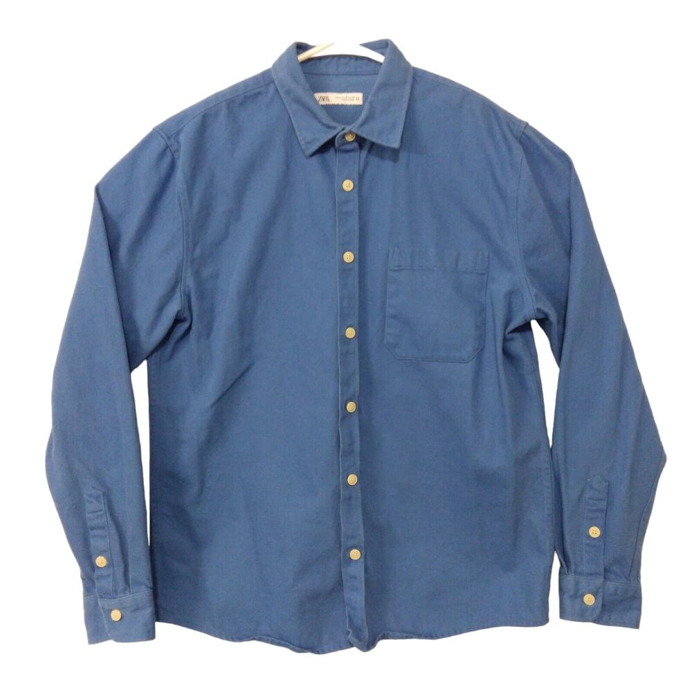 ZARA denim shirt mens M Medium blue jean button long sleeve casual cotton